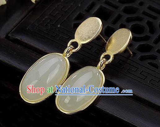 China Traditional Ear Jewelry Accessories National Cheongsam Golden Jade Earrings