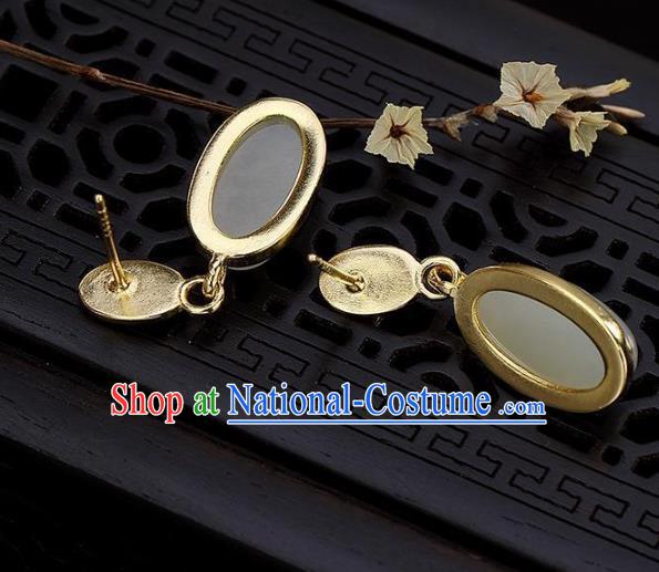 China Traditional Ear Jewelry Accessories National Cheongsam Golden Jade Earrings