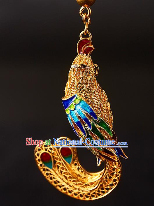 China Traditional Qing Dynasty Blueing Phoenix Ear Jewelry Accessories Ancient Empress Filigree Earrings