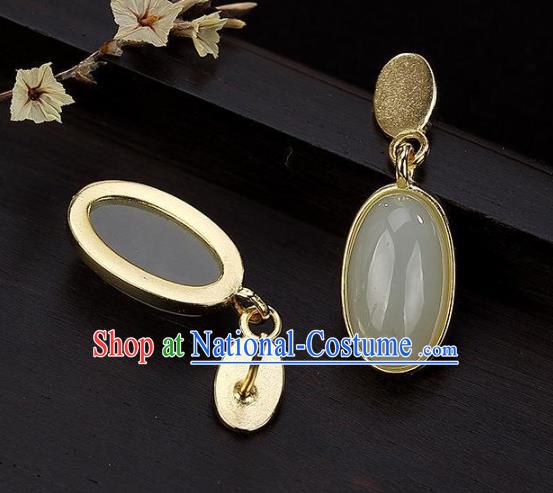 China Traditional Ear Jewelry Accessories National Cheongsam Golden Jade Earrings