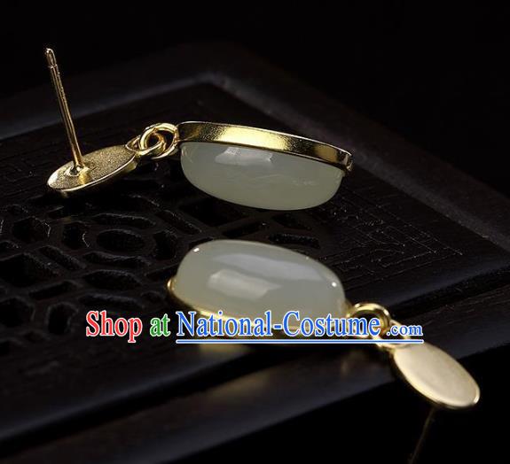 China Traditional Ear Jewelry Accessories National Cheongsam Golden Jade Earrings