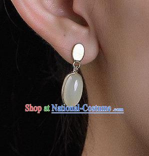 China Traditional Ear Jewelry Accessories National Cheongsam Golden Jade Earrings