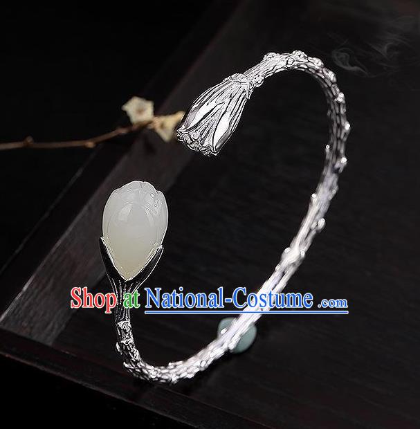 China Handmade Bracelet Accessories Traditional Jade Mangnolia Bangle Jewelry