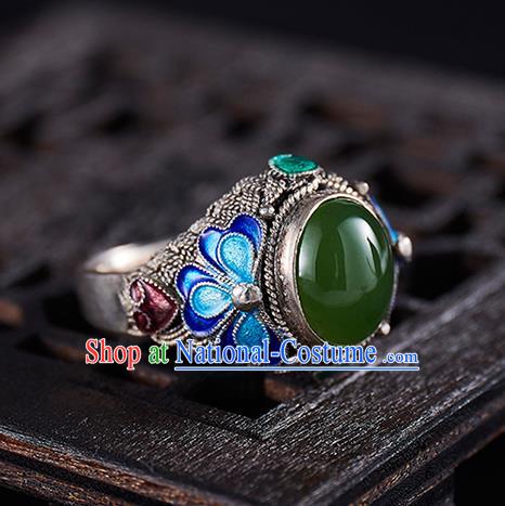 Chinese National Wedding Silver Ring Handmade Jewelry Accessories Classical Qing Dynasty Blueing Circlet