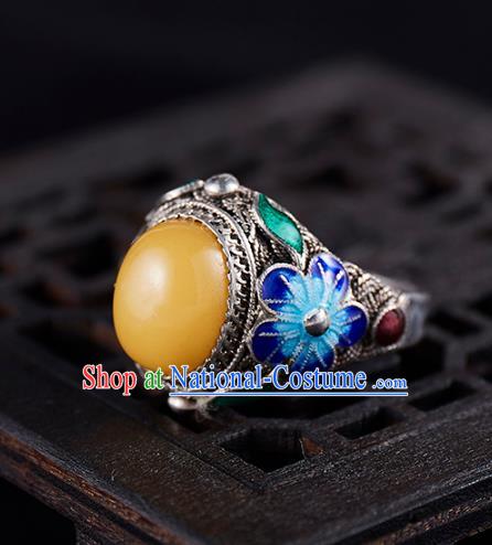 Chinese National Wedding Beeswax Ring Handmade Jewelry Accessories Classical Qing Dynasty Blueing Silver Circlet