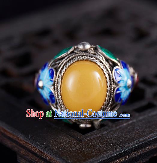 Chinese National Wedding Beeswax Ring Handmade Jewelry Accessories Classical Qing Dynasty Blueing Silver Circlet