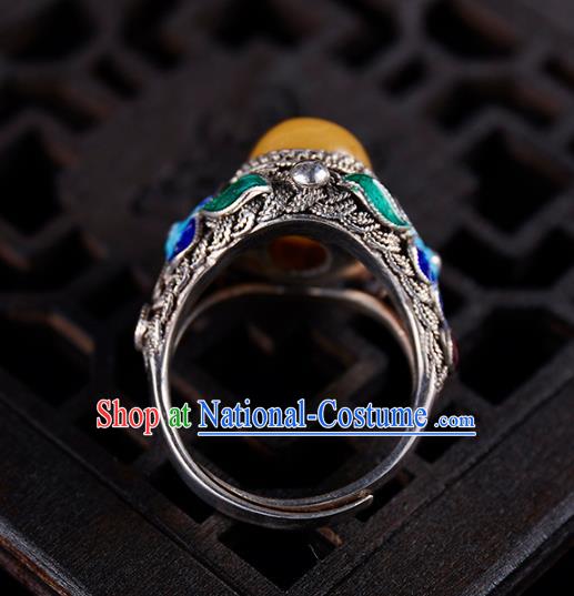 Chinese National Wedding Beeswax Ring Handmade Jewelry Accessories Classical Qing Dynasty Blueing Silver Circlet