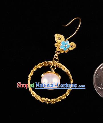 China Traditional Qing Dynasty Golden Ear Jewelry Accessories Ancient Empress Pearl Earrings