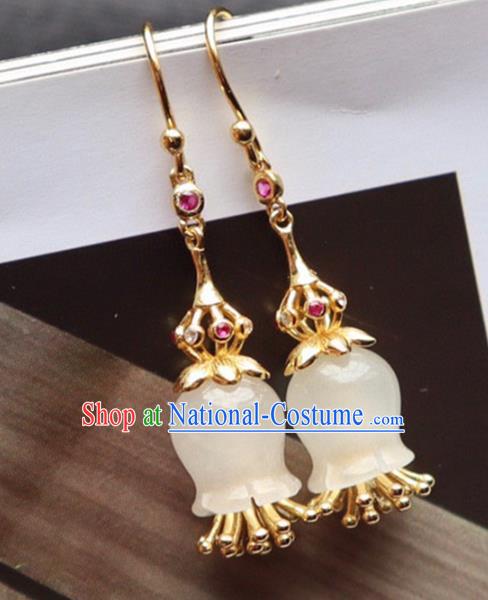 China Traditional Jade Convallaria Ear Jewelry Accessories Classical Cheongsam Earrings