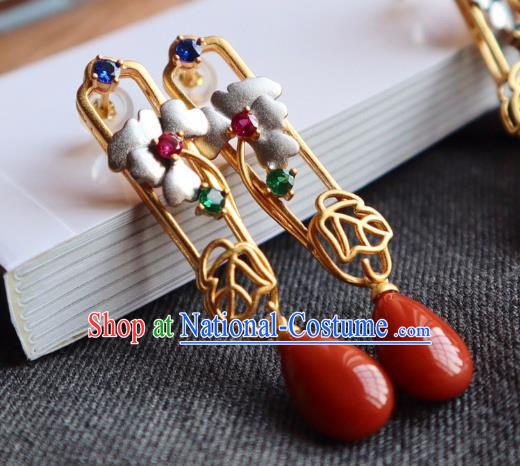 China Traditional Mangnolia Ear Jewelry Accessories Classical Cheongsam Golden Earrings