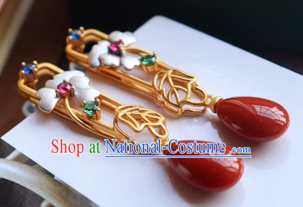 China Traditional Mangnolia Ear Jewelry Accessories Classical Cheongsam Golden Earrings