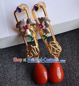 China Traditional Mangnolia Ear Jewelry Accessories Classical Cheongsam Golden Earrings