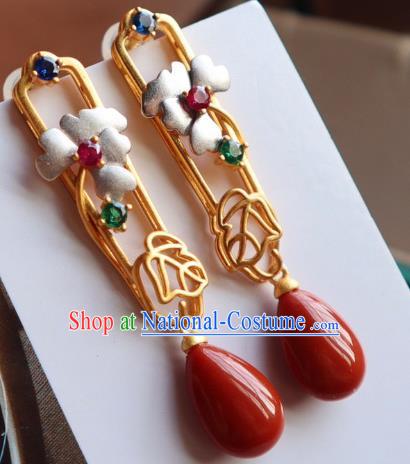 China Traditional Mangnolia Ear Jewelry Accessories Classical Cheongsam Golden Earrings