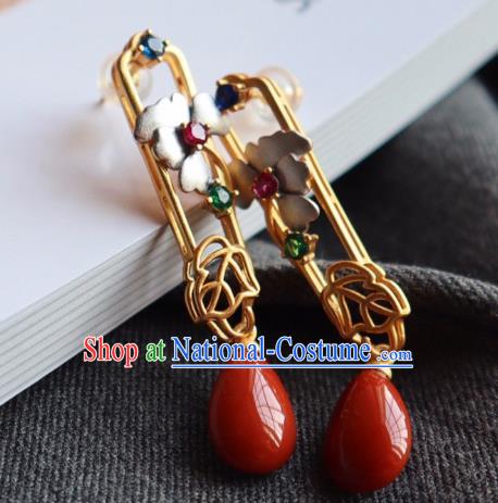 China Traditional Mangnolia Ear Jewelry Accessories Classical Cheongsam Golden Earrings