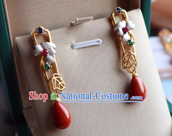 China Traditional Mangnolia Ear Jewelry Accessories Classical Cheongsam Golden Earrings