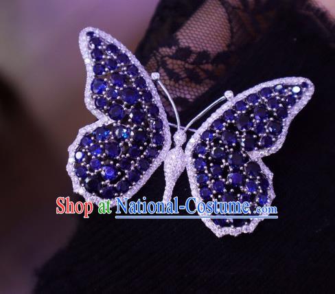 China Handmade Purple Crystal Butterfly Brooch Accessories Traditional Cheongsam Zircon Jewelry