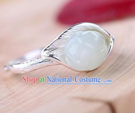 Chinese Handmade Jade Mangnolia Ring Jewelry Accessories Classical National Silver Circlet