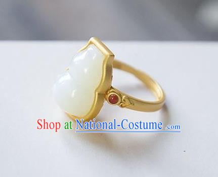 Chinese Classical National Golden Circlet Handmade Jewelry Accessories Jade Gourd Ring