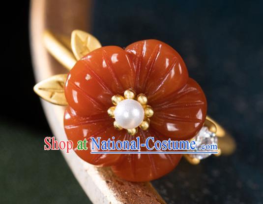 Chinese Classical Golden Pearl Circlet Handmade Jewelry Accessories National Agate Plum Ring