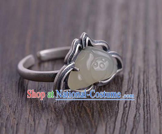 Chinese National Silver Lotus Ring Handmade Jewelry Accessories Classical Jade Circlet