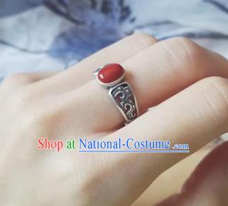 Chinese National Silver Ring Handmade Jewelry Accessories Classical Agate Circlet