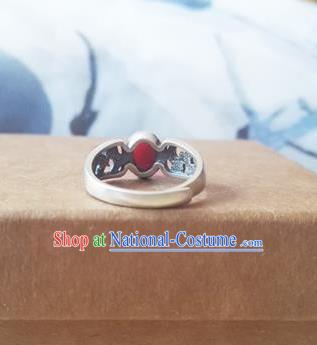 Chinese National Silver Ring Handmade Jewelry Accessories Classical Agate Circlet