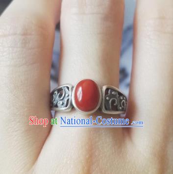 Chinese National Silver Ring Handmade Jewelry Accessories Classical Agate Circlet