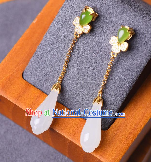 China Traditional Jade Mangnolia Ear Jewelry Accessories National Cheongsam Crystal Earrings