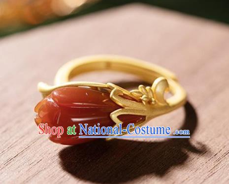 Chinese National Golden Ring Handmade Jewelry Accessories Classical Agate Mangnolia Circlet