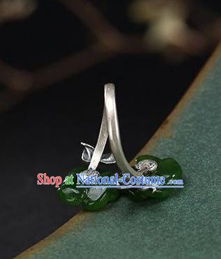 Chinese National Silver Carving Ring Handmade Jewelry Accessories Classical Green Jade Plum Circlet