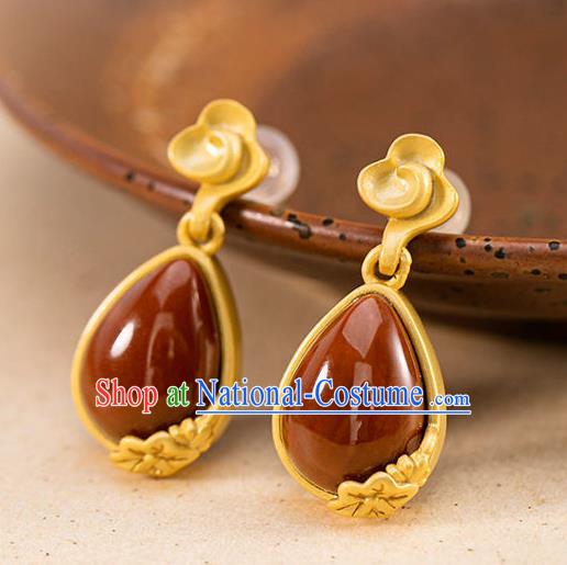 China Traditional Golden Cloud Ear Jewelry Accessories National Cheongsam Enamel Red Earrings