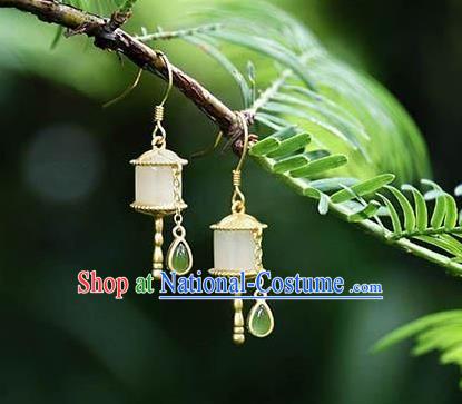 China Traditional Jade Ear Jewelry Accessories National Cheongsam Golden Prayer Wheel Earrings