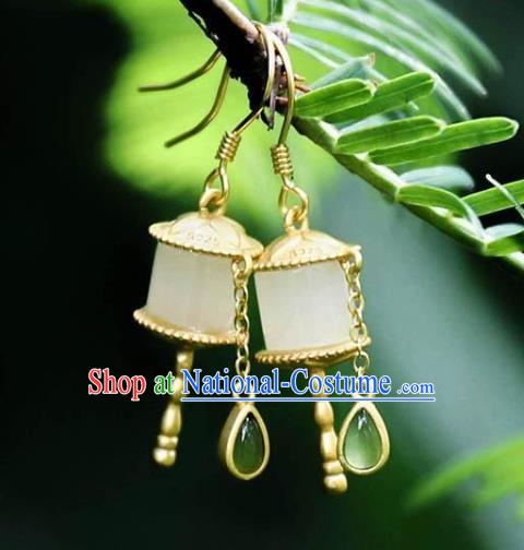 China Traditional Jade Ear Jewelry Accessories National Cheongsam Golden Prayer Wheel Earrings