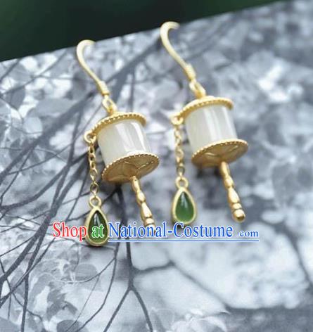 China Traditional Jade Ear Jewelry Accessories National Cheongsam Golden Prayer Wheel Earrings