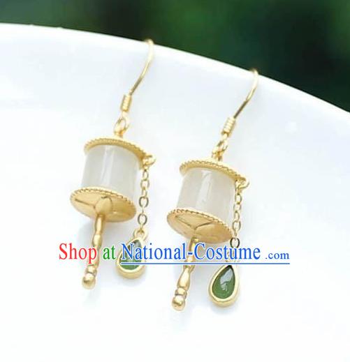 China Traditional Jade Ear Jewelry Accessories National Cheongsam Golden Prayer Wheel Earrings