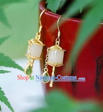 China Traditional Jade Ear Jewelry Accessories National Cheongsam Golden Prayer Wheel Earrings