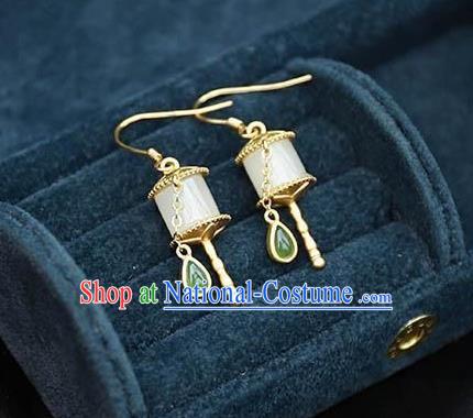 China Traditional Jade Ear Jewelry Accessories National Cheongsam Golden Prayer Wheel Earrings