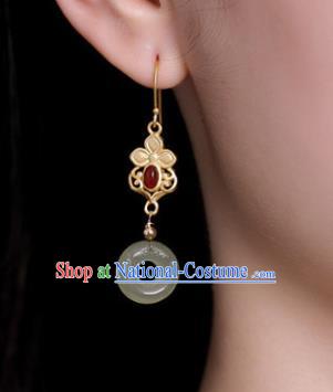 China Traditional Jade Peace Buckle Ear Jewelry Accessories National Cheongsam Golden Earrings