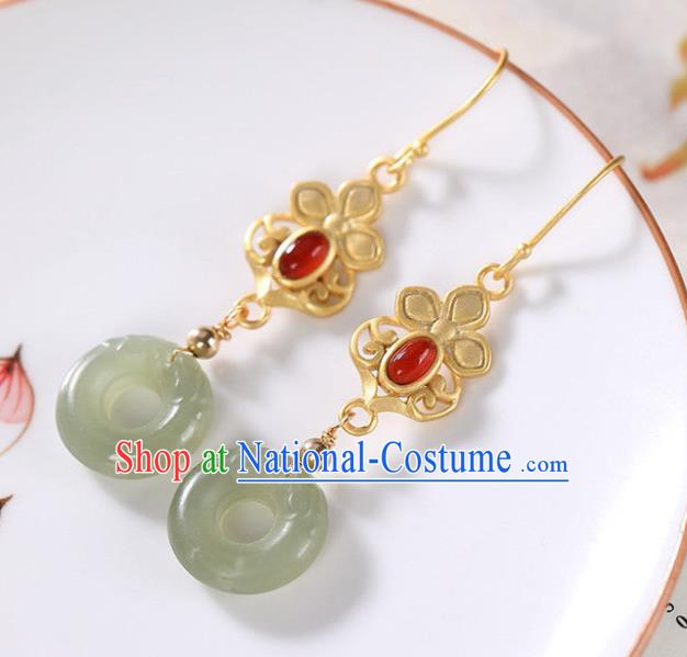 China Traditional Jade Peace Buckle Ear Jewelry Accessories National Cheongsam Golden Earrings