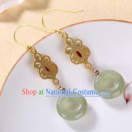 China Traditional Jade Peace Buckle Ear Jewelry Accessories National Cheongsam Golden Earrings