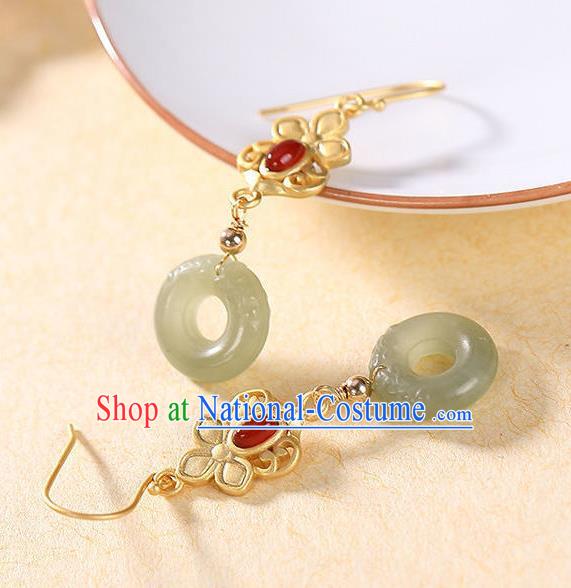 China Traditional Jade Peace Buckle Ear Jewelry Accessories National Cheongsam Golden Earrings