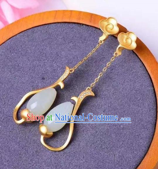 China Traditional Qing Dynasty Jade Mangnolia Ear Jewelry Accessories National Cheongsam Golden Cloud Earrings