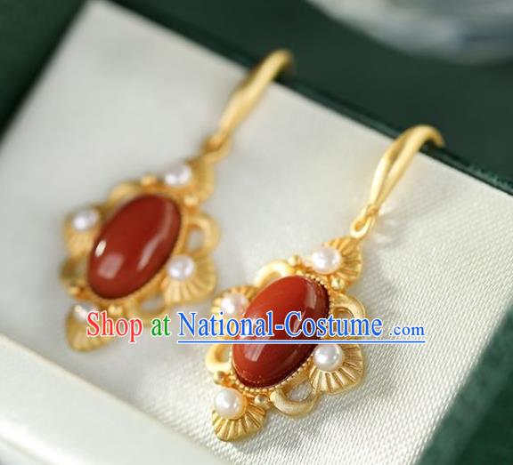 China Traditional Pearls Golden Ear Jewelry Accessories National Cheongsam Agate Earrings