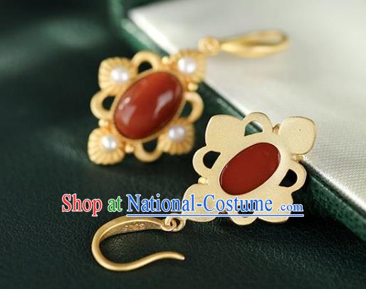 China Traditional Pearls Golden Ear Jewelry Accessories National Cheongsam Agate Earrings