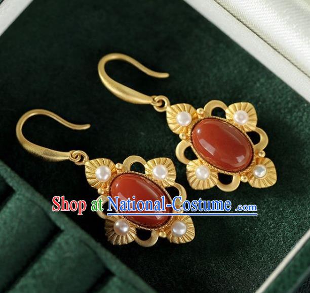 China Traditional Pearls Golden Ear Jewelry Accessories National Cheongsam Agate Earrings