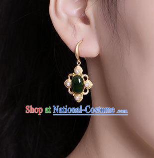 China Traditional Jade Ear Jewelry Accessories National Cheongsam Pearls Golden Earrings