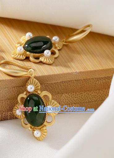 China Traditional Jade Ear Jewelry Accessories National Cheongsam Pearls Golden Earrings