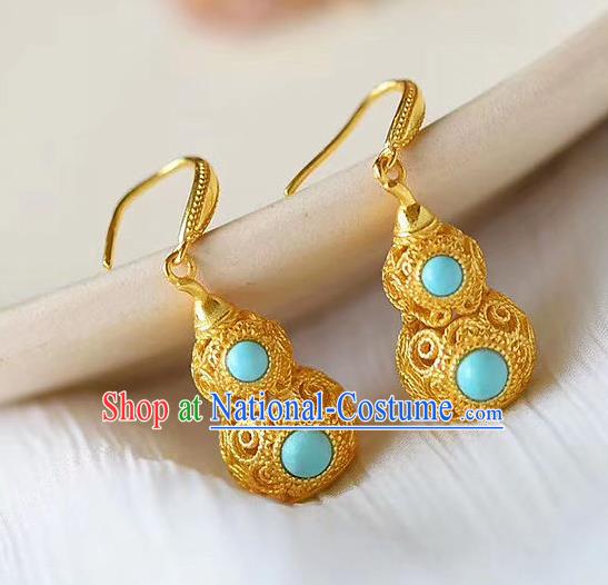 China National Cheongsam Golden Gourd Earrings Traditional Qing Dynasty Court Ear Jewelry Accessories