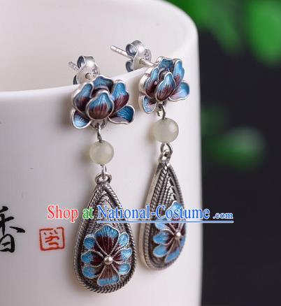 China Traditional Cloisonne Peony Ear Jewelry Accessories National Cheongsam Silver Earrings