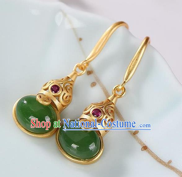 China Traditional Golden Gourd Ear Jewelry Accessories National Cheongsam Jade Earrings